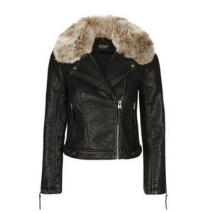 TopShop Faux Fur Vegan Leather Biker Jacket